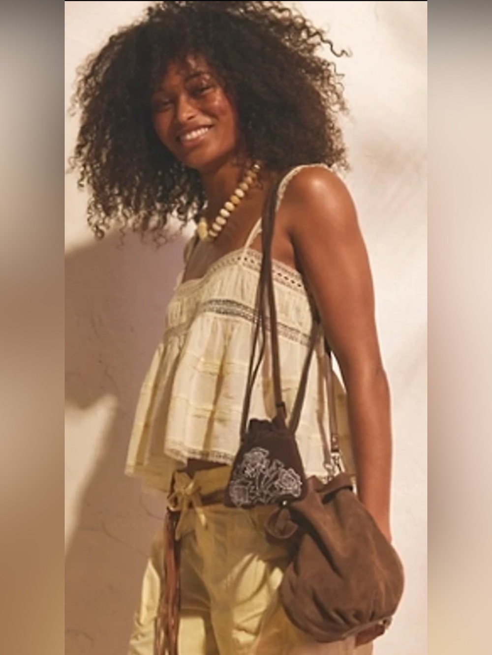 Free People Suki Brown Suede Gathered Handle mini tote